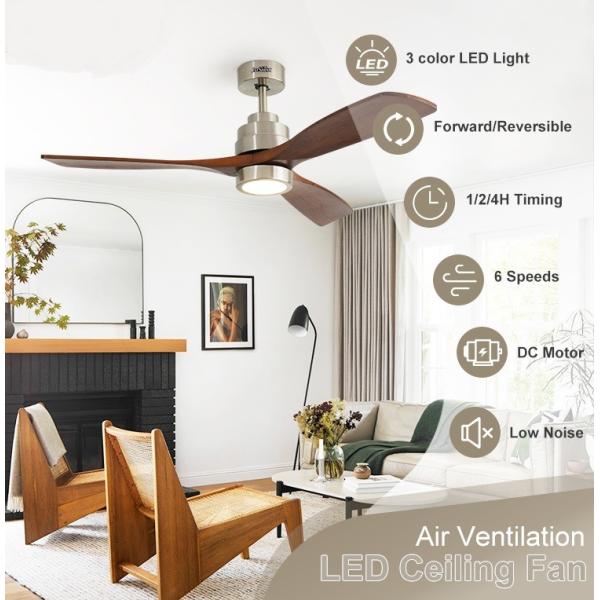 LED Ceiling Fan Solid Wood Blades Flush Mount Dimmable LED Lighting Ceiling Fan