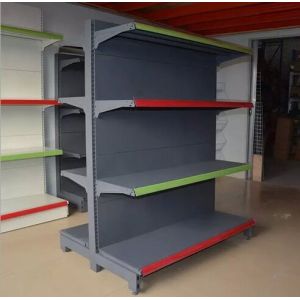 Double Sided Four Tier Supermarket Display Stands / Retail Display Shelving