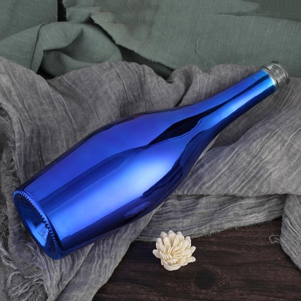 Collar Glass Bottle for Spirits Vodka Gin Champagne Liquor 750ml Electroplated Gold