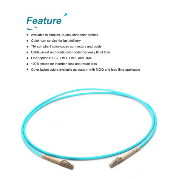 Aqua LSZH / PVC Jacket LC Multimode OM3 Simplex Fiber Optic Data Cable