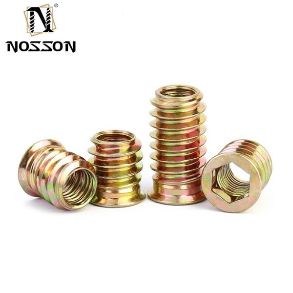 Professional Carbon Steel Hex Socket Thread Wood Nut Thread Inserts DIN Standard Cadmium Plated for Automotive Industry
