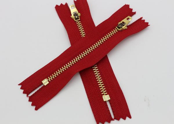 Cheap Red Tape Brass Long Coat Zippers , Normal Brass Teeth Jeans Bulk Metal Zippers for sale