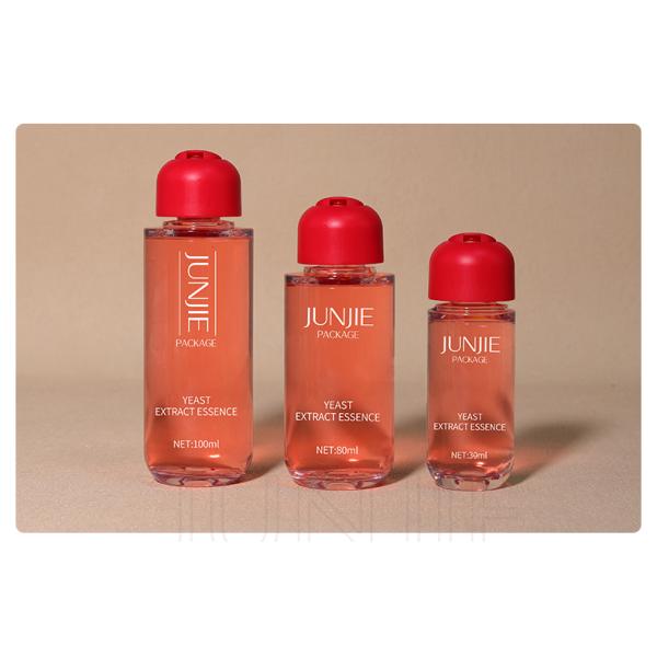 Customizable 30ml-150ml Plastic TonerBottles Long Neck Flat Type in Red Orange for Clear for Skin Care Made PETG Materia