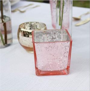 Best Speckled pink rose gold square tube shape Mercury Glass Votive Candle Holder wholesale