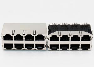 Best Shielded 2 x 4 Ports RJ45 Modular Jack Connector R / A THT Mounting With EMI wholesale