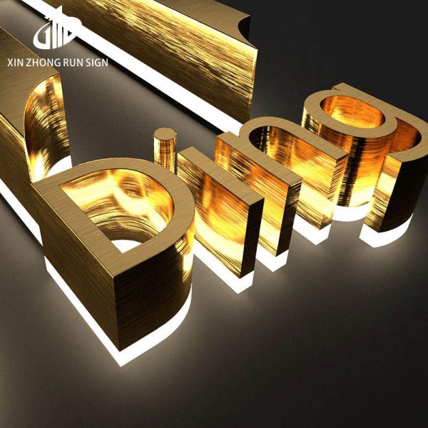 Customized Gold Signage illuminated Store 3D Channel Letter Stainless Steel Led Backlit Sign