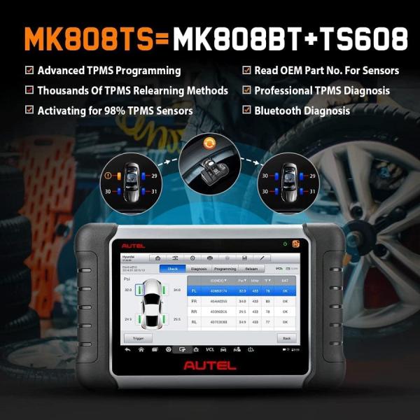 Autel MaxiCOM MK808TS MK808Z-TS Auto TPMS Relearn Tool Universal Tire Sensor Activation Pressure Monitor Reset Scanner