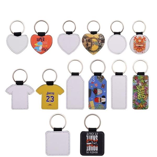 Custom Printing PU Leather Sublimation Keychain Blanks Heat Transfer Key Rings