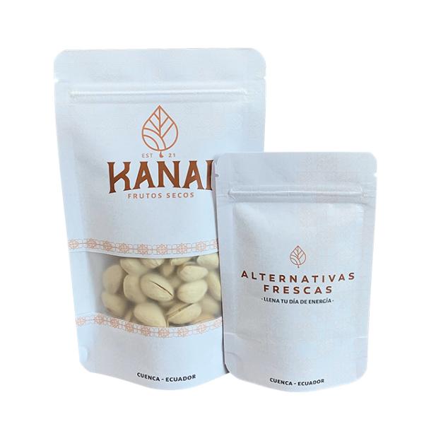 Factory Price Customized Food Grade Stand Up Pouch With Window Ziplock For Nuts White Paper Kraft Bag Food Packing