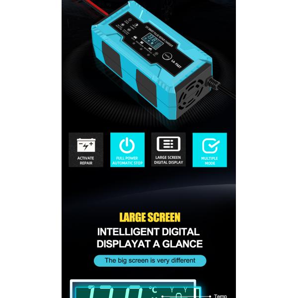 Smart 7-Stage Lead-Acid Battery Charger 12V/24V 6A for Car Motorcycle Truck Vehicle 125W Output Power