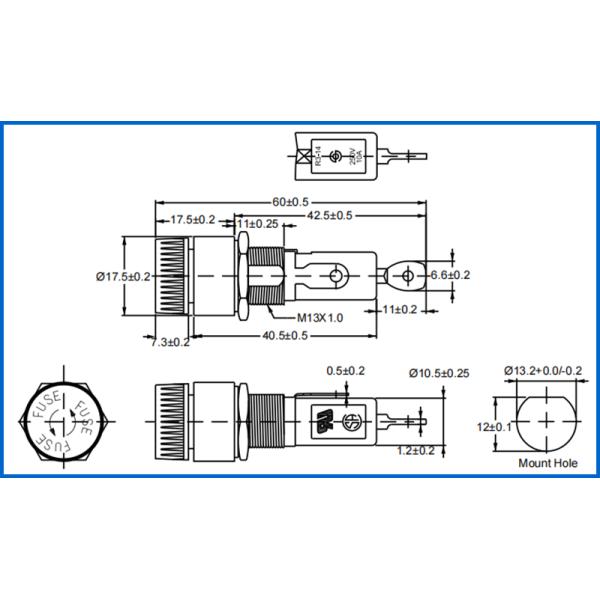 PCB Panel Mount AC Fuse Holder R3-14 For 6.32x32mm Cartridge Fuse 10A 250V