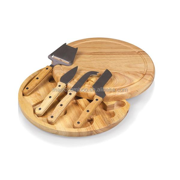 Natural Bamboo Wood Round Charcuterie Board Set Perfect for Chopping and Entertaining