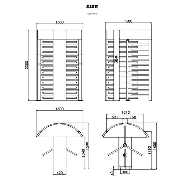 Revolving Full Height Turnstile Gate RFID 2D Readers For Pedestrian