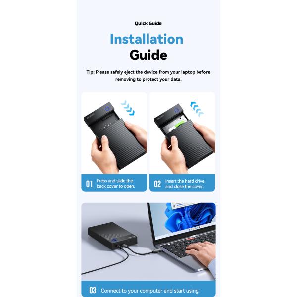 ESSAGER ES-YP03 USB 3.0 SATA Hard Drive Enclosure with 5Gbps Speed Dual-protocol Boost and Widely Compatible for 2.5 3.5 Inch HDD SSD