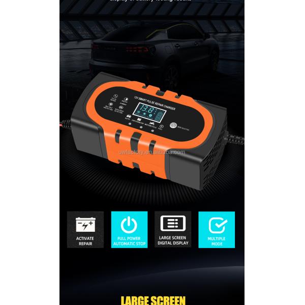 Portable LCD Display 12V/1.25A Automatic Identification Smart Fast Charge Car Battery Charger for Motorcycle Lead-Acid