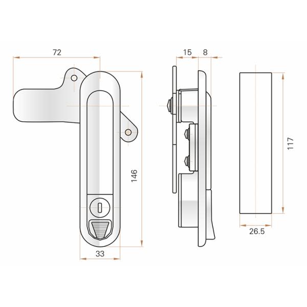 Plane Type Electrical Cabinet Door Lock Plastic Spraying Finish With Swing Handle