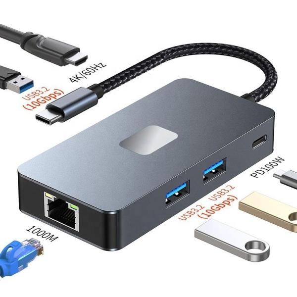 Cheap 8-In-1 Multiport Adapter USB-C Hub With HDMI 3 USB3.0 RJ45 And PD Output 5-8 Ports for sale