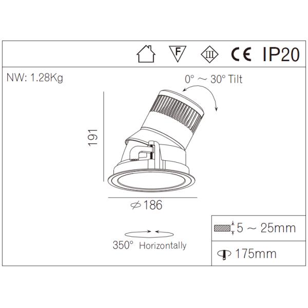 Adjustable Factory Professional 30W Dimmable COB LED Downlight For Hotel Lobby LED Hotel Fixture R3B0373