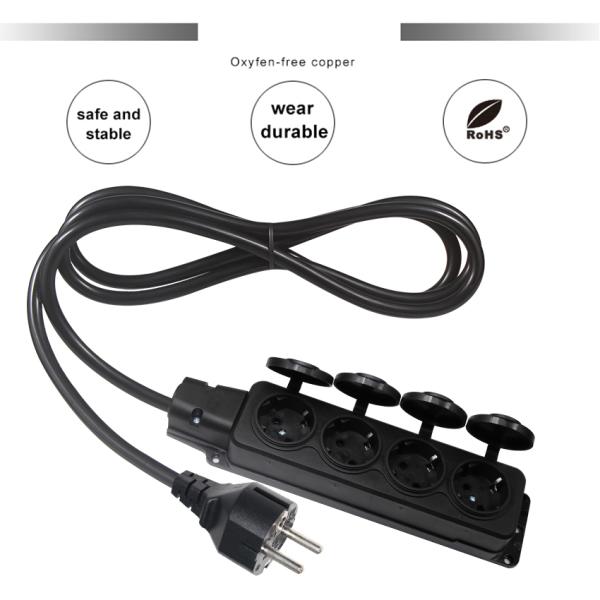 EU Schuko Type F Plug 4-Outlet Extension Cord 16A 250V