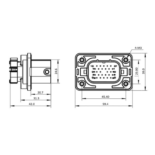Touchproof 16AWG 26 Pin Male Socket Connector Signal Transmission