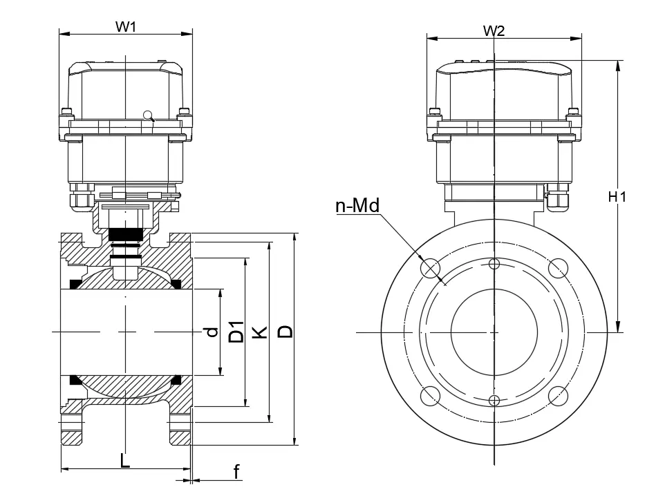 IoT Short Flange Regulating Ball Valve dimension diagram