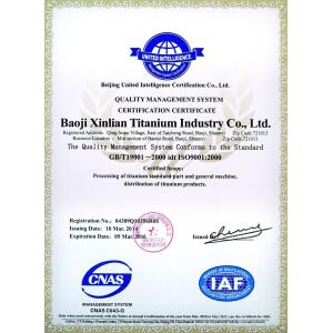 Baoji Xinlian Titanium Industry Co.,Ltd. Certifications
