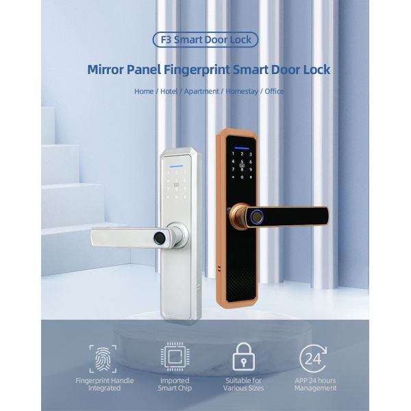 Mirror Panel Fingerprint Smart Door Locks 6V Passcode House Lock