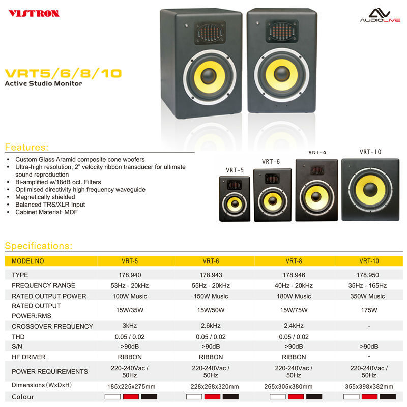 VRT8 Active Studio Monitor Speaker 180W Bluetooth TWS 2.1 Channel