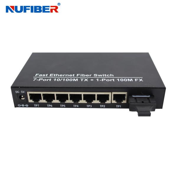 Cheap 7 Port 10/100Base-Tx to 1 Port 100Base-Fx Fiber Ethernet Switch SM Dual Fiber SC 1310nm 20km External Power Adapter Included for sale