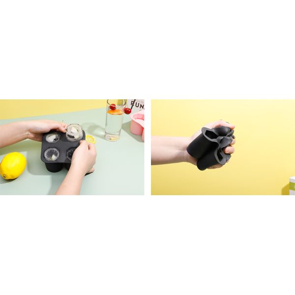 4 Cubes Flexible With Spill-resistant For Cocktail Whisky Silicone Ice Cube Tray