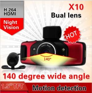 China X10 HD Car DVR Dual Camera G-Sensor Car Camera Black Box Night Vision Motion Detection G-Sensor External lens on sale