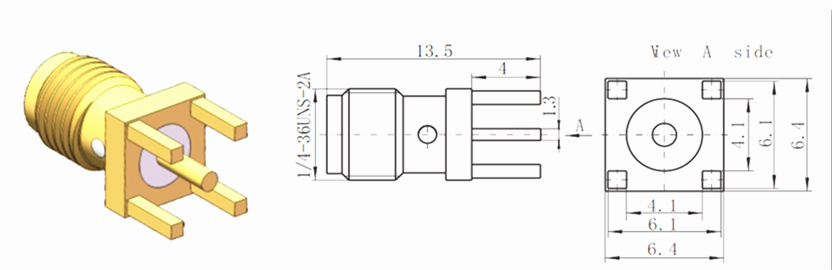 Four Legs PCB/Panel Mount SMA Female Straight Transmission Line Termination Connector