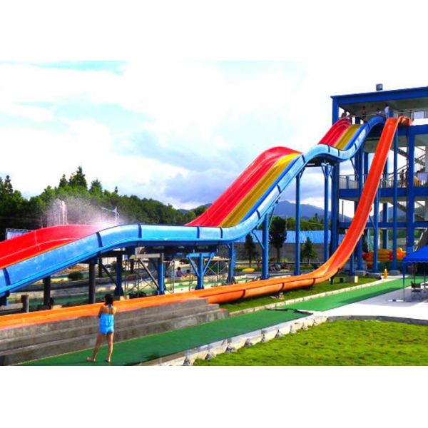 Fiberglass Children'S Water Slide Blue / Yellow / Customized For Water Park