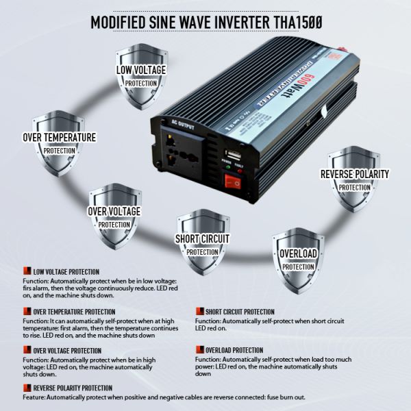 THA600W Series modified sine wave inverter 600W/1200W HANFONG High Frequency Power Inverter 220V Output solar power sys