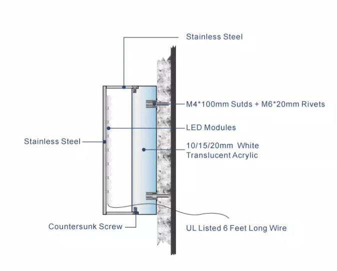 Resin Acrylic Backlit Channel Letters Customized Brushed Chromed 12VDC