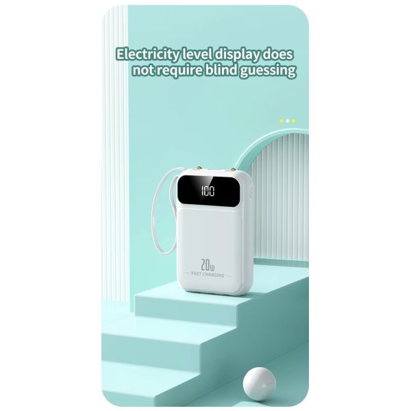 10000mah Portable Power Bank with Over-discharging Protection and Built-in Cables