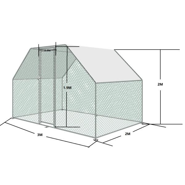 6.67' Chicken Coop Galvanized Metal Hen House Large Rabbit Hutch Poultry Cage Backyard with Cover Walk in Chicken Cage