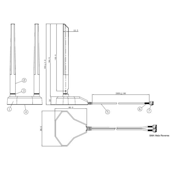 2.4 / 5.8g Dual Band 5dBi Magnetic Mount WiFi Extender Antenna For PC PCI Card