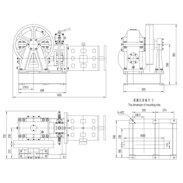 AC2 Control 720kg Geared Traction Machine With Speed 0.5~1.26m/S