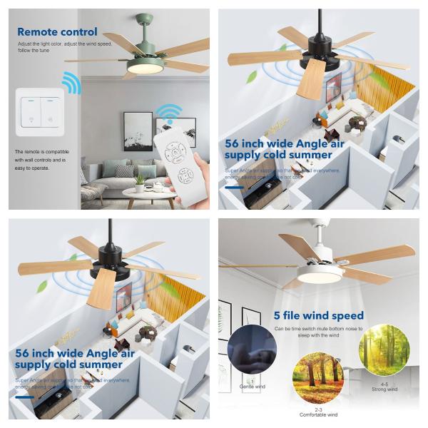 Wholesale Household 52 Inch DC Motor Solid Wood 5 Blades Modern Home Decor Mute Bldc Led Ceiling Fan With Light Remote Control