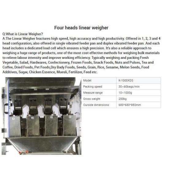 Automatic Smart Four Heads Linear Weigher for Filling Small Granules Salt Sugar Seeds Sesames Packaging Machine