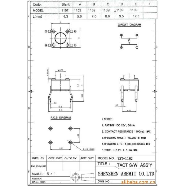 DIP Tact Switch YST-1102