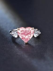 Best Large Size Pink Lab Grown Diamond Rings Heart Shape 4.19ct 18k White Gold Ring wholesale