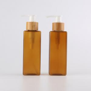 Best Organic Bamboo Cosmetic Packaging Plastic Pump Bottles With Bamboo Tray 4oz 120ml Square wholesale