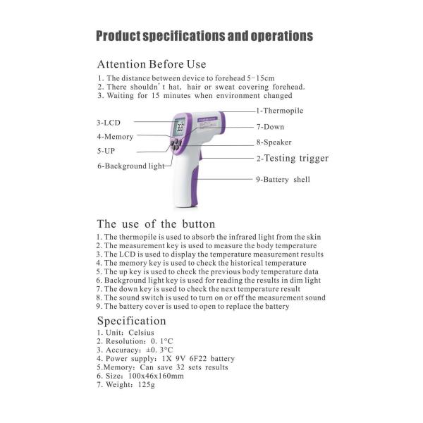 CE Digital Thermometer Gun Non Contact Infrared Thermometer For Body Temperature