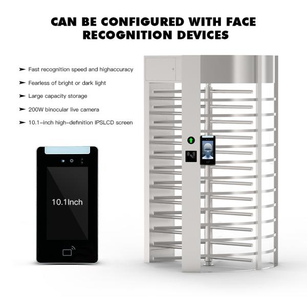 Revolving Full Height Turnstile Gate RFID 2D Readers For Pedestrian