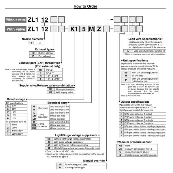 SMC Multistage Ejector ZL112/212 Series large flow rate, 3 stage diffuser construction Multistage vacuum generator