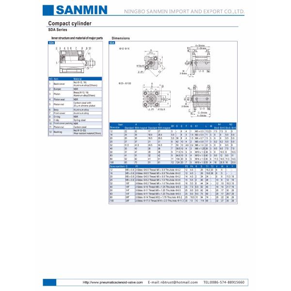Compact Pneumatic Air Cylinder Original AirTAC Double Acting Cylinder Pneumatic Parts NBSANMINSE SDA