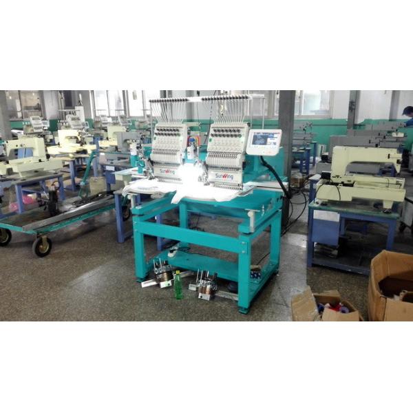 Multi - Languages 3D Cap Two Head Embroidery Machine , Head Interval 500mm