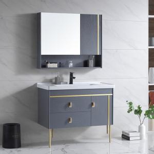 Best Solid Wood Floor Mount Bathroom Vanities With HD Silver Mirror wholesale